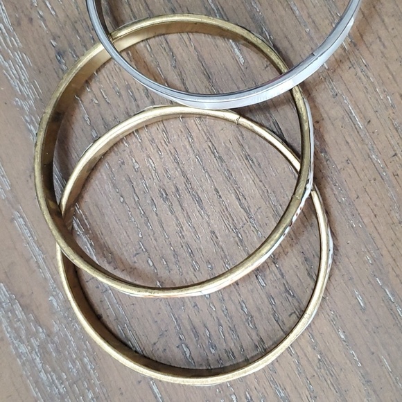 3 Shell Vintage inlaid bangle bracelets 2 brass inside 1 silver tone - Picture 2 of 4